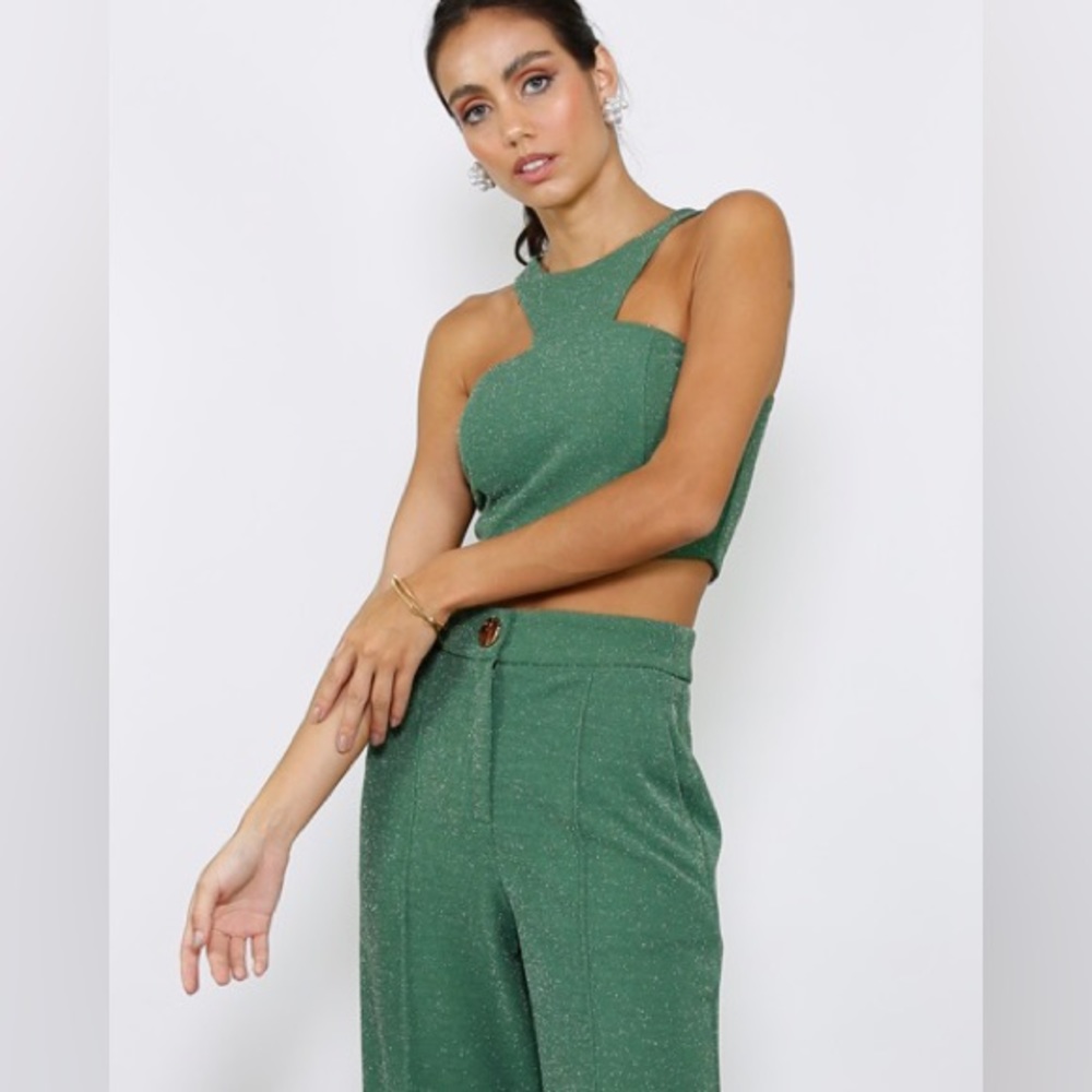 Cropped lurex olive top